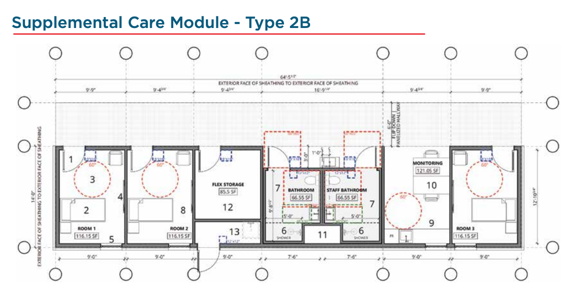 Floor plan for modular self-contained care unit [9]